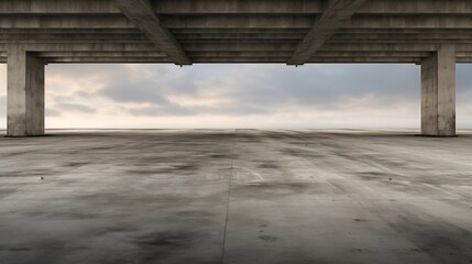 The expansive space and symmetric design underneath a large concrete overpass