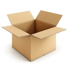 Highly Detailed Empty Cardboard Box Isolated on White Background, Perfect for Packaging, Shipping, and Storage Needs