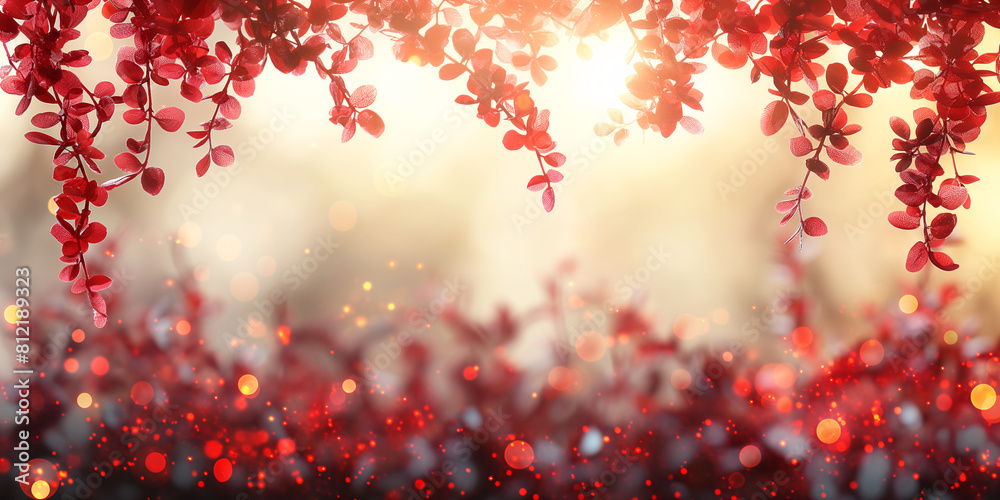 Canvas Prints Leafy background, branches with red leaves on a sunny day, free space - Canvas Prints