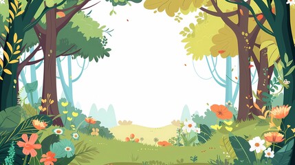 A serene springtime forest clearing embraced by colorful blooms