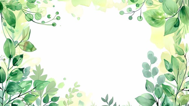 A serene watercolor foliage frame with a tranquil green palette