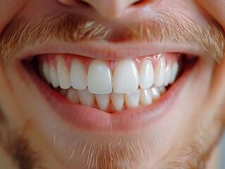 Man's vibrant smile showcasing white teeth and mustache