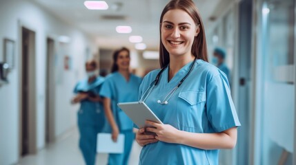 Smiling Nurse with Digital Tablet