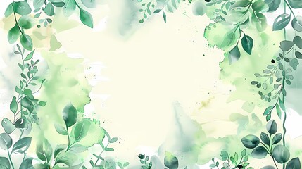 A tranquil watercolor frame of soothing green foliage