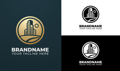 Urban Skyline Circle Logo Design for Real Estate