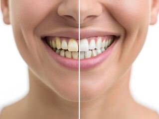 Before and after teeth whitening comparison on woman