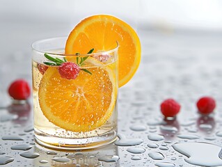 Refreshing citrus cocktail with raspberry and rosemary