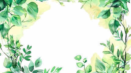Fototapeta premium A delicate watercolor frame of green foliage and yellow accents