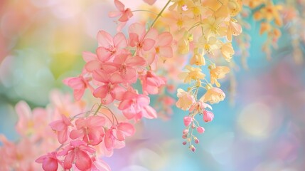 A colorful bouquet of flowers with a blue background