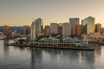 Exposure done at Sunrise of downtown Honolulu while arriving by cruise ship in beautiful Hawaii.