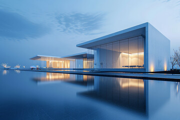 Fototapeta premium Modern buildings by the lake. Empty architectural background.
