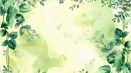 Green watercolor floral background with space for text