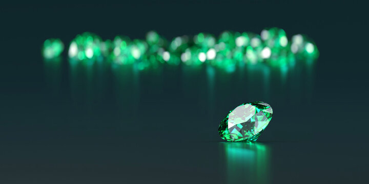 Green Diamond Group on Glossy Background Soft Focus 3d rendering	
