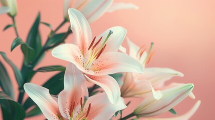 Fototapeta premium A single white flower with pink petals is the main focus of the image