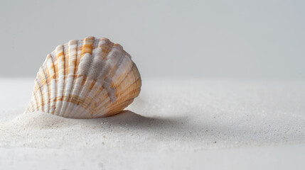 small scallop shell close-up on sandy beach