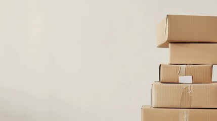 stack cardboard boxes on wall background