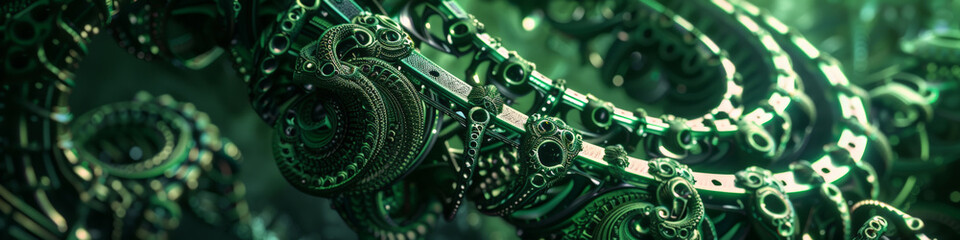 Fototapeta premium Green abstract fractal background. Generative AI