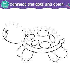 
dot to dot Turtle coloring activity page and Educational Game for Kids   
