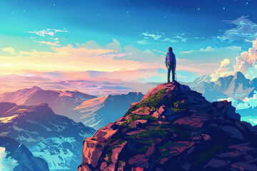 Fototapeta premium Hiker Taking in Breathtaking Mountain View