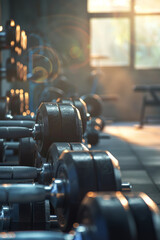 Obraz premium Gym Background with Dumbbells and Weight Plates