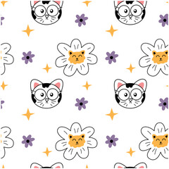 Fototapeta premium Seamless childish pattern with cats. Creative kids hand drawn texture for fabric, wrapping, textile, wallpaper, apparel. Vector illustration 