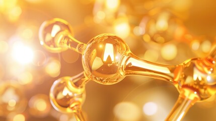 Obraz premium Molecule gold on soft background, concept skin care cosmetics solution. 3d rendering.