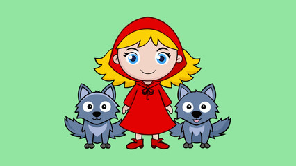 little girl red hooded scouted wolves cartoon vector illustration