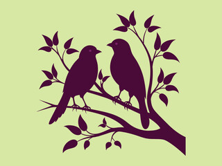 Two Birds sitting on a tree branch Silhouette Vector