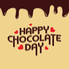 Chocolate Day hand drawn typography logo with heart shape chocolate vector on dark brawn background. Happy chocolate day template, banner, poster, sticker, logo for print items.