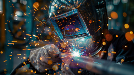 Fototapeta premium Sparks of Creativity: Welder's Helmet Reflection