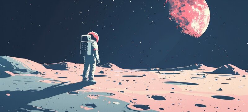 Moon landing flat design side view lunar mission theme water color Monochromatic Color Scheme