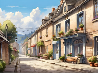 Fototapeta premium Charming European village street scene