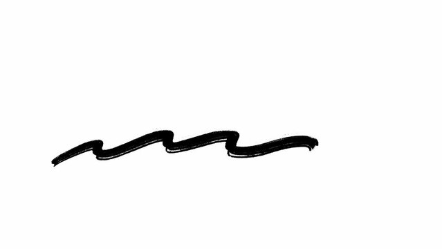 Wavy horizontal black line in hand drawn scribble animation on white background. Loop stop motion pattern of curved symbol highlighting and emphasizing the message message with doodles. Web design