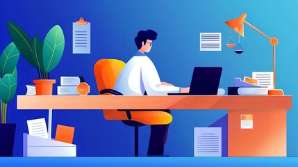 Naklejka premium Professional Auditor Reviewing Documents for Integrity and Compliance