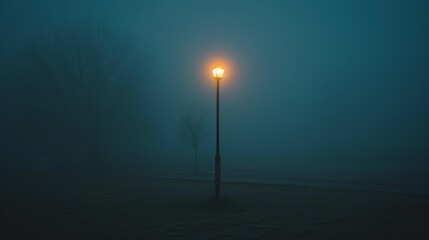 Misty evening with a solitary streetlamp ideal for mysterious themes