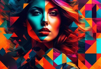 illustration, abstract double exposure portraits geometric shapes modern art style, design, digital, concept, face, lines, contemporary, visual, symmetry