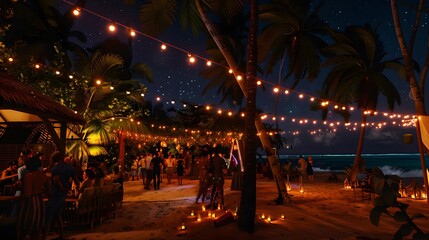 beach party with music and dancing under the stars