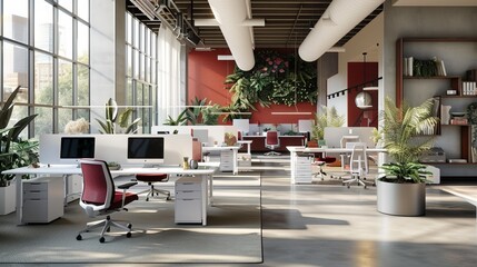 A modern workplace is designed to be both comfortable and functional, offering an environment conducive to productivity and well-being. With ergonomic furniture, ample natural light