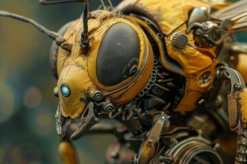 Fototapeta premium Innovative Robotic bee closeup. Art insect. Generate AI