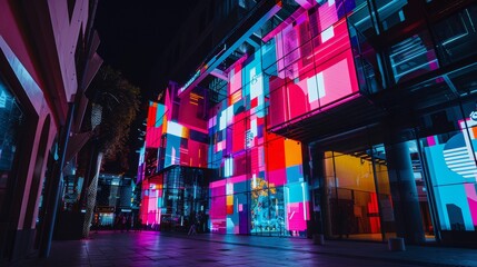 Neon glow and urban architecture at night for a vibrant city festival
