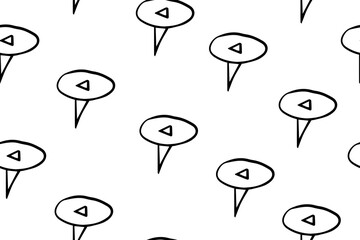 Seamless pattern of drawing pin and push pin in doodle style. Bussines, school element. Hand drawn vector illustration for posters, wallpaper and seasonal design.