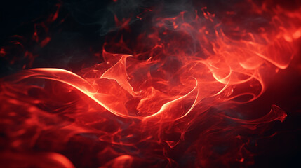 A close-up of cigarette smoke curling upwards in intricate rings, illuminated by a single red ember.