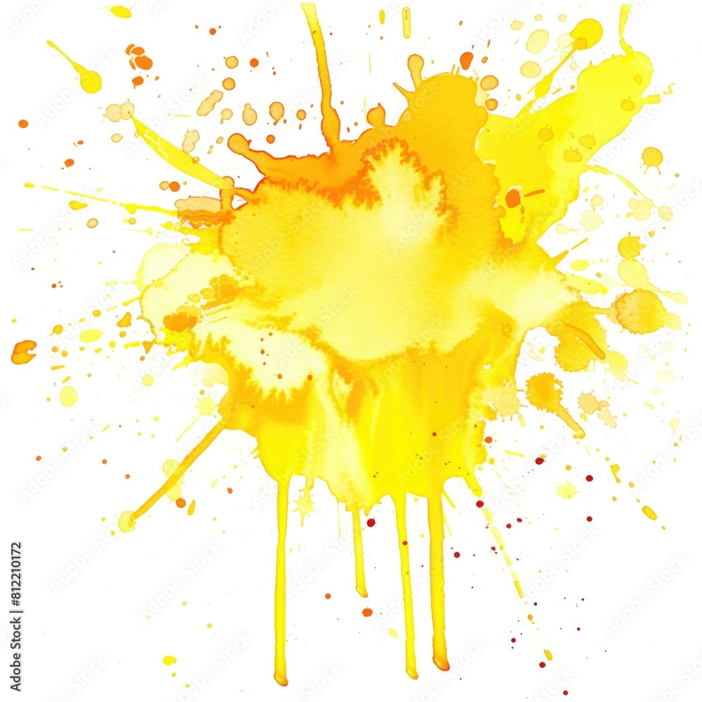 Canvas Prints Yellow paint splatter on white background. Generative AI.