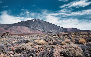 mountain Pico del Teide in Tenerife on a sunny day with blue sky