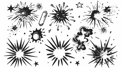 Doodle line sparkles and rays. Hand drawn explosion lines confetti, sun burst, decorative effect surprise elements. Sketch comic celebrating splash and sign. Vector set 3D avatars set vector icon, whi