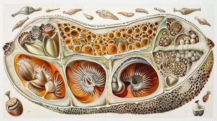 Scientific illustration of organic cross-section suitable for educational and decorative uses