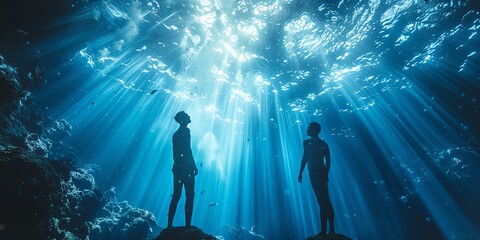 Explore the depths of the mind with a low-angle view of underwater worlds Merge psychological concepts with innovative lighting techniques to illuminate hidden truths and mysteries beneath the surface