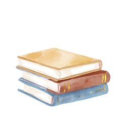 Watercolor handpainted illustration of a stack of vintage books. isolated on a transparent background. 