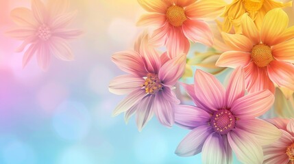 A colorful bouquet of flowers with a blue background