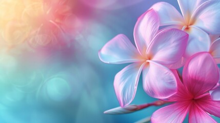 Fototapeta premium A beautiful pink and white flower with a blue background
